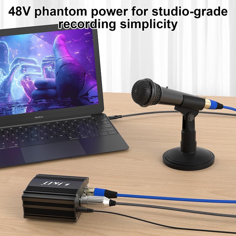 JD 48V Phantom Power Supply, 1-Channel Design with Adapter, Compatible with Any Condenser Microphones, Ideal for Professional Music Recording and Studio Use, Black - Image 2